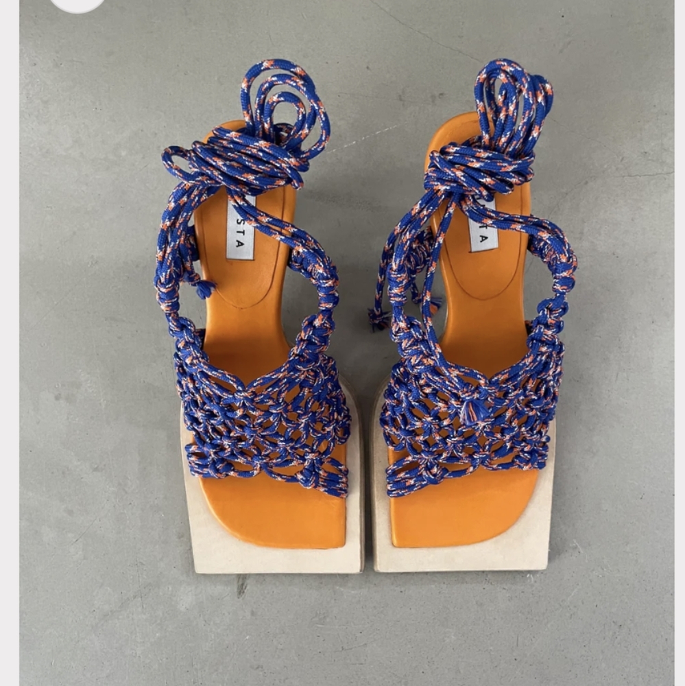 Miista Sundray Orion Blue & Mikado Orange Sandals US 8 NEW